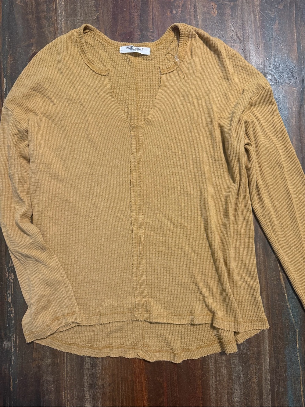 Project Social T Mustard Waffle Knit Long Sleeve Top